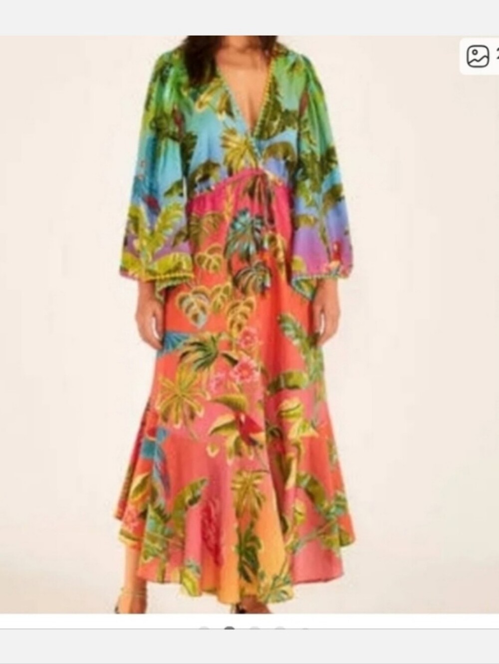 Farm Rio Ombre Forest Ruffle Tunic Maxidress. - Picture 3 of 5